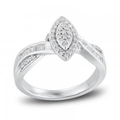 Diamond Engagement Ring 1/3 ct tw Round/Baguette 10K White Gold