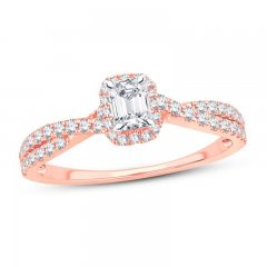 Diamond Engagement Ring 3/4 ct tw Emerald/Round 14K Rose Gold