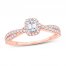 Diamond Engagement Ring 3/4 ct tw Emerald/Round 14K Rose Gold