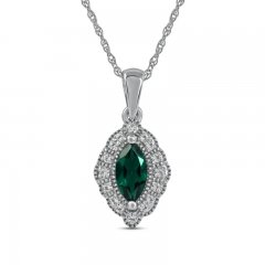 Lab-Created Emerald & White Lab-Created Sapphire Necklace Sterling Silver 18"