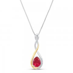 Diamond Necklace Lab-Created Ruby Sterling Silver/10K Gold