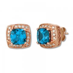 Le Vian Blue Topaz Earrings 1/3 ct tw Diamonds 14K Gold