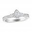 Three Stone Diamond Engagement Ring 1/2 ct tw Pear/Round 14K White Gold