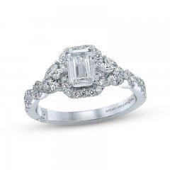 Monique Lhuillier Bliss Diamond Engagement Ring 1-3/8 ct tw Emerald & Round-cut 18K White Gold