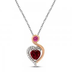 Lab-Created Ruby Necklace 1/20 ct tw Diamonds Sterling Silver