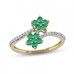 Emerald Flower Ring 1/8 ct tw Diamonds 10K Yellow Gold