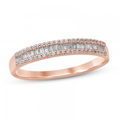 Diamond Anniversary Ring 1/4 ct tw Round/Baguette 10K Rose Gold