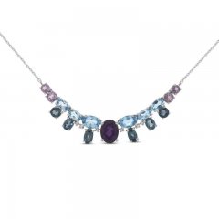 Amethyst & Blue Topaz & Diamond Accent Necklace Sterling Silver 18"