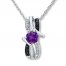 Amethyst Heart Necklace Black/White Diamonds Sterling Silver