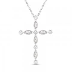 Diamond Cross Necklace 1/5 ct tw Marquise & Round-cut Sterling Silver 18"