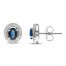 Blue Sapphire & Diamond Halo Earrings 1/5 ct tw 10K White Gold