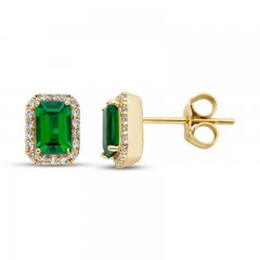 Lab-Created Emerald Earrings 10K Yellow Gold