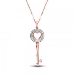 Diamond Heart/Key Necklace 1/4 ct tw Round-cut 10K Rose Gold 18"