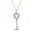 Diamond Heart/Key Necklace 1/4 ct tw Round-cut 10K Rose Gold 18"