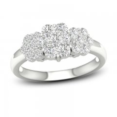 Diamond Triple Flower Ring 1 ct tw Round-cut 10K White Gold