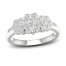 Diamond Triple Flower Ring 1 ct tw Round-cut 10K White Gold