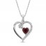 Lab-Created Ruby & White Lab-Created Sapphire Heart Necklace Sterling Silver 18"