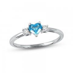 Swiss Blue Topaz & Diamond Heart Ring 1/10 ct tw 10K White Gold