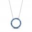 Blue Sapphire Circle Necklace Sterling Silver 18"