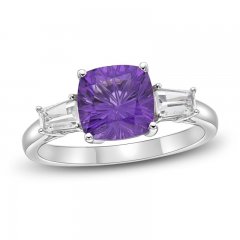 Luminous Cut Amethyst & White Topaz Ring Sterling Silver