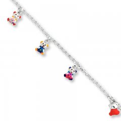 Teddy Bear Bracelet Enamel Accents Sterling Silver