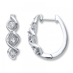 Diamond Hoop Earrings 1/10 ct tw Round-cut Sterling Silver