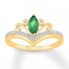 Lab-Created Emerald Ring Lab-Created Sapphires 10K Yellow Gold