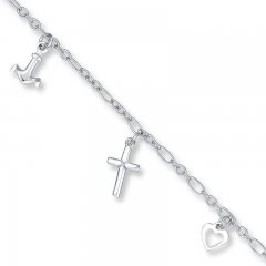 Heart/Cross/Anchor Anklet Sterling Silver 10" Length