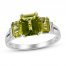 Three-Stone Peridot & Diamond Ring Sterling Silver