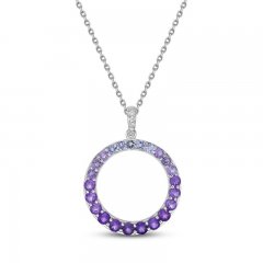 Vibrant Shades Amethyst, Tanzanite, White Lab-Created Sapphire Circle Necklace Sterling Silver 18"