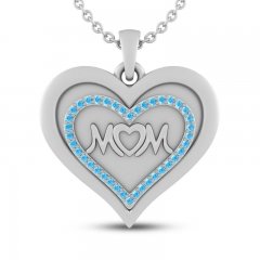 Blue Topaz MOM Heart Necklace Sterling Silver 18"