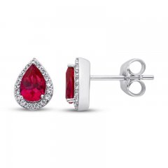 Lab-Created Ruby Earrings Lab-Created Sapphires 10K White Gold