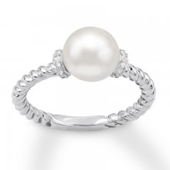 Cultured Pearl & White Topaz Ring Sterling Silver