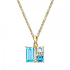 Blue Topaz & Diamond Necklace 10K Yellow Gold