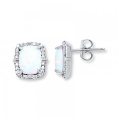 Lab-Created Opal Earrings 1/5 ct tw Diamonds Sterling Silver