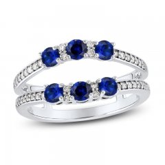 Blue Sapphire & Diamond Enhancer Band 1/8 ct tw Round-Cut 14K White Gold