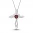 Lab-Created Ruby & White Lab-Created Sapphire Cross Necklace Sterling Silver 18"