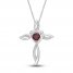 Lab-Created Ruby & White Lab-Created Sapphire Cross Necklace Sterling Silver 18"