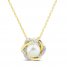 Cultured Pearl & White Lab-Created Sapphire Knot Necklace 10K Yellow Gold 18"