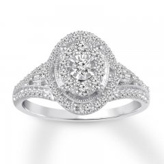 Diamond Engagement Ring 1/2 ct tw Round/Baguette 10K White Gold