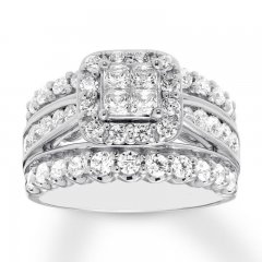 Diamond Engagement Ring 2 ct tw Princess/Round 14K White Gold