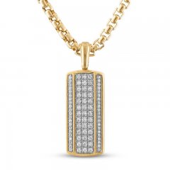 Men's Diamond Dog Tag 3/4 ct tw 14K Yellow Gold Plated Stainless Steel 22"