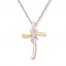 Diamond Cross Necklace 1/20 ct tw Round-cut 10K Tri-Color Gold