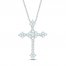 Aquamarine/Lab-Created Sapphire Cross Necklace Sterling Silver