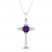 Amethyst & Diamond Cross Necklace 10K White Gold 18"