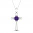 Amethyst & Diamond Cross Necklace 10K White Gold 18"