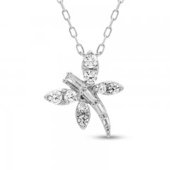 Diamond Dragonfly Necklace 1/5 ct tw Baguette & Round-cut 10K White Gold 18"