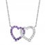 Amethyst & White Lab-Created Sapphire Double Heart Necklace Sterling Silver 18"