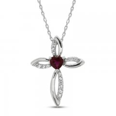 Lab-Created Ruby & White Lab-Created Sapphire Cross Necklace Sterling Silver 18"