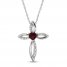 Lab-Created Ruby & White Lab-Created Sapphire Cross Necklace Sterling Silver 18"